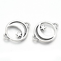 Tibetan Style Alloy Links Connector, Lead Free & Cadmium Free, Flat Round with Moon & Star, Antique Silver, 15.5x20.5x1mm, Hole: 2x1mm, about 500pcs/500g(TIBE-S323-091AS-RS)