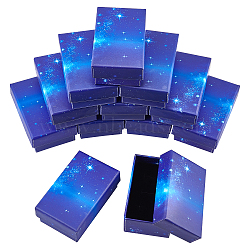 Starry Sky Pattern Cardboard Jewelry Boxes, with Sponge Inside, for Anniversaries, Weddings, Birthdays, Rectangle, Blue, 8.1x5.1x3.2cm(CBOX-BC0001-40D)