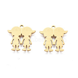 201 Stainless Steel Pendants, Girl, Real 18K Gold Plated, 16.5x16.5x1mm, Hole: 1.5mm(STAS-N091-148LG)