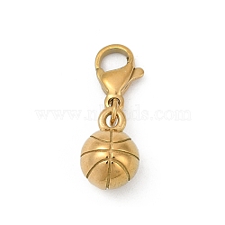 304 Stainless Steel Pendant Decorations, Ion Plating(IP), Real 18K Gold Plated, with Lobster Claw Clasp, Basketball, 21.5mm(STAS-D305-01G-A)