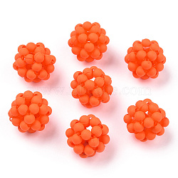 Handmade Plastic Woven Beads, Frosted Round, Orange Red, 15mm, Hole: 3mm(KY-P015-04B)