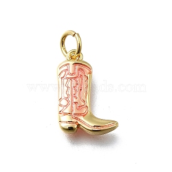 Brass Enamel Pendants, Cowboy Boots Charm, with Jump Ring, Long-Lasting Plated, Lead Free & Cadmium Free, Rack Plating, Real 18K Gold Plated, Cerise, 14.5x10x3mm, Hole: 3mm(KK-K400-50G-02A)