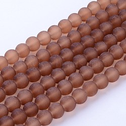 Transparent Glass Bead Strands, Frosted, Round, Camel, 10mm, Hole: 1.3~1.6mm, about 80pcs/strand, 31.4 inch(X-GLAA-S031-10mm-26)