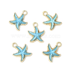 Alloy Enamel Pendants, Starfish, Light Gold, Deep Sky Blue, 18x15x3mm, Hole: 2.5mm(ENAM-YW0002-61D)