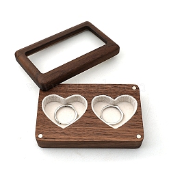 Rectangle Wood Wedding Couple Ring Storage Boxes with Visible Magnetic Cover, Velvet 2 Heart Shaped Slots Wooden Ring Case for Valentine's Day, White, 9.2x5.7x1.8cm(PW-WG62632-03)