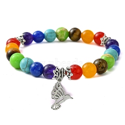 Hummingbird 201 Stainless Steel Charm Bracelets, Chakra Natural & Synthetic Mixed Stone Stretch Bracelets for Women, Inner Diameter: 2 inch(5cm)(BJEW-JB09859-01)