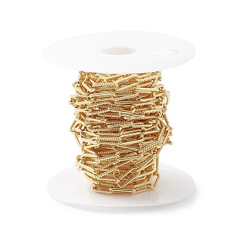 Rack Plating Brass Paperclip Chains, Lead Free & Cadmium Free, Unwelded, with Spool, Real 18K Gold Plated, 17x6.5x2mm, 16.5x7x2mm