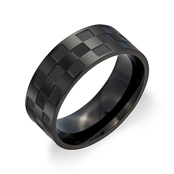 Stainless Steel Finger Rings, Rectangle Pattern, Black, US Size 10(19.8mm)