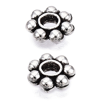 Tibetan Style Alloy Beads Daisy Spacer Beads, Cadmium Free & Lead Free, Granulated Beads, Flower, Antique Silver, 6x1.5mm, Hole: 1.5mm