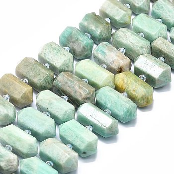 Natural Amazonite Beads Strands, Faceted, Double Terminated Pointed/Bullet, 20~31x12~14x10~13mm, Hole: 1.8mm, about 23~24pcs/strand, 15.55 inch(39.5cm)