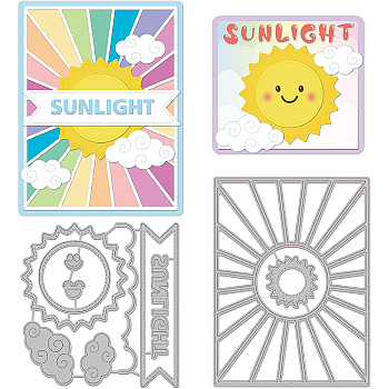 2Pcs 2 Styles Carbon Steel Cutting Dies Stencils, for DIY Scrapbooking, Photo Album, Decorative Embossing Paper Card, Stainless Steel Color, Matte Style, Sun Pattern, 11.2~14.3x10.8~10.9x0.08cm, 1pc/style