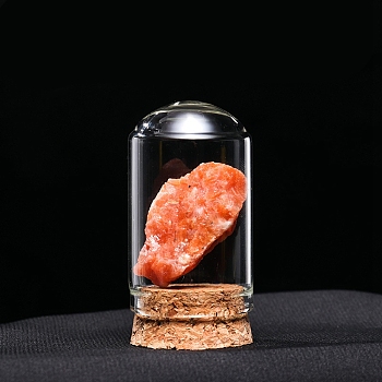 Raw Natural Sunstone Nuggets Ornaments, Glass & Wood Bell Jars Mineral Specimens Statues for Home Desktop Feng Shui Decoration, 55x35mm