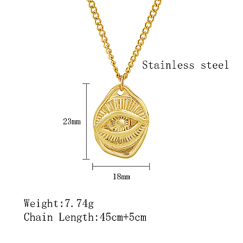 304 Stainless Steel Pendant Necklaces, Eye, Real 18K Gold Plated, 17.72 inch(45cm)