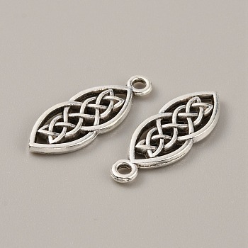 Tibetan Style Alloy Pendants, Knot, Antique Silver, 26x9.5x2mm, Hole: 2mm