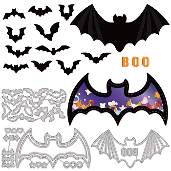 Halloween Theme Carbon Steel Cutting Dies Stencils, for DIY Scrapbooking, Photo Album, Decorative Embossing Paper Card, Stainless Steel Color, Bat Pattern, 58~69x112~153x0.8mm, 3pcs/set