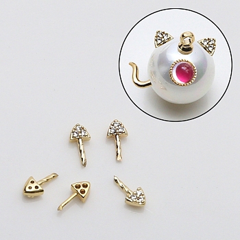 Brass Micro Pave Clear Cubic Zirconia Head Pins, for Ghost Witch Baroque Pearl Making, Triangle, Golden, 7mm