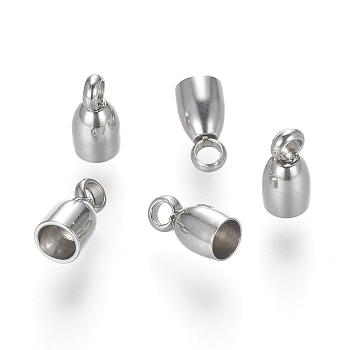 201 Stainless Steel Cord Ends, End Caps, Half Oval, Stainless Steel Color, 8x4mm, Hole: 2mm, Inner Diameter: 3mm