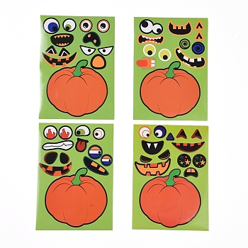 Halloween Pumpkin Decorating Stickers, Funny Grimace Decals with Assorted Fun Design, for Halloween Party Favors, Orange, 18x13.15x0.02cm, 4sheets/set