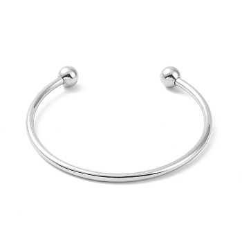 Screw End Ball 304 Stainless Steel Wire Open Cuff Bangle, Torque Bangle for Women, Stainless Steel Color, Inner Diameter: 2-3/8 inch(6cm)