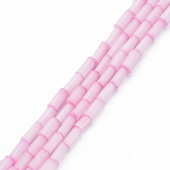 Glass Silk Stain Style Beads Strands, Tube, Pearl Pink, 3.5~5x2~2.5mm, Hole: 1mm, about 90~92pcs/strand, 15.43 inch~15.75 inch(39.2cm~40cm)