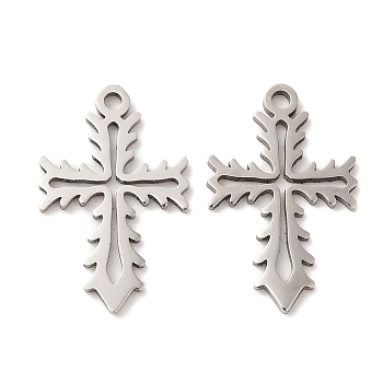 316L Surgical Stainless Steel Pendants, Laser Cut, Cross Charms, Stainless Steel Color, 19x12x1mm, Hole: 1.4mm