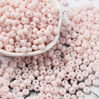 Baking Paint Glass Seed Beads, Round Hole, Rondelle, Grade A, Misty Rose, 5.5x3.5mm, Hole: 1.6mm, about 2500pcs/pound