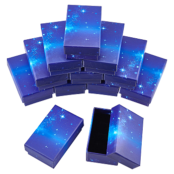 Starry Sky Pattern Cardboard Jewelry Boxes, with Sponge Inside, for Anniversaries, Weddings, Birthdays, Rectangle, Blue, 8.1x5.1x3.2cm