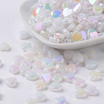 Transparent Acrylic Beads, Imitation Jade, Heart, Milk, AB, 8x3mm, hole: 1mm