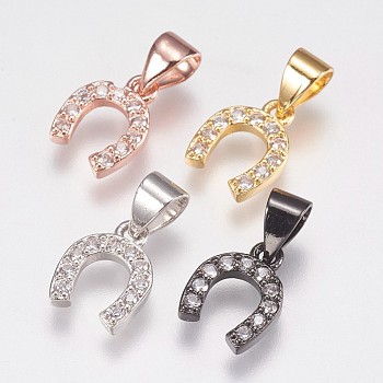 Brass Micro Pave Cubic Zirconia Charms, Horseshoe, Mixed Color, 10x8x2mm, Hole: 3.5x4.5mm