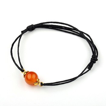 Carnelian(Dyed) Adjustable Link Bracelets, with Alloy Bead Caps and Waxed Cotton Cord, Antique Golden, 43~75mm