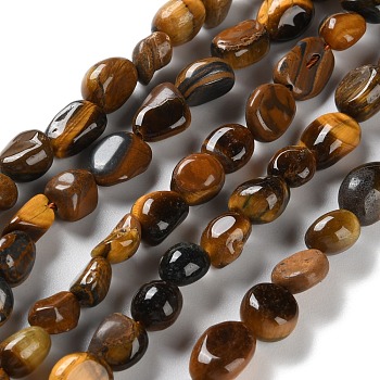 Natural Tiger Eye Beads Strands, Nuggets, Tumbled Stone, 4.5~11.5x3~7x3.5~6mm, Hole: 1~1.2mm, about 48~68pcs/strand, 15.35~15.94''(39~40.5cm)