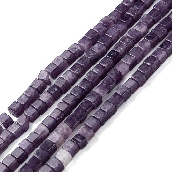 Natural Lilac Jade Beads Strands, Cube, 4x4x4mm, Hole: 1.2mm, about 95pcs/strand, 15.16''(38.5cm)