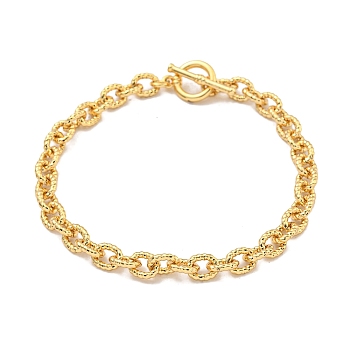 Twist Brass Cable Chain Bracelets for Women, with Toggle Clasps, Real 18K Gold Plated, 7-3/4 inch(19.6cm)