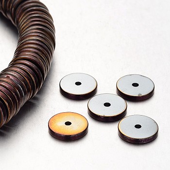 Electroplate Non-magnetic Synthetic Hematite Beads Strands, Heishi Beads, Disc/Flat Round, Purple Plated, 12x2mm, Hole: 1mm, about 189pcs/strand, 15.7 inch
