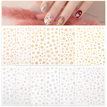 CHGCRAFT 12Pcs 12 Styles Paper Laser Nail Art Stickers, Snowflake, Mixed Color, 92x72x0.4mm, Snowflake: 0.2~5.8x0.2~5.8cm, 1pc/style