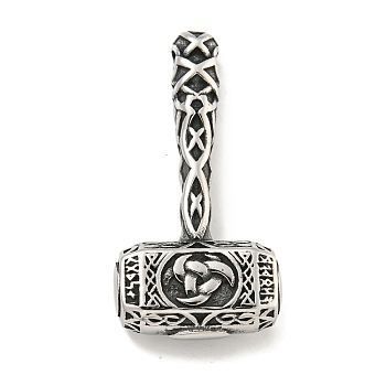 Viking 316 Surgical Stainless Steel Pendants, Hammer Charm, Antique Silver, 41x21x8.5mm, Hole: 3x3.5mm