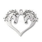 Non-Tarnish 304 Stainless Steel Pendants, Heart with Horse Charms, Stainless Steel Color, 29x35x1.5mm, Hole: 2mm(STAS-R116-10P)