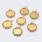 Alloy Pendant Cabochon Settings, Cadmium Free & Lead Free, Flat Round, Antique Golden, 23x18x2mm, Hole: 3mm, Tray: 14mm(X-PALLOY-A18941-AG-LF)