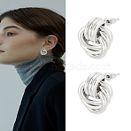 1 Pair Brass Stud Earrings for Women, knot, Platinum, 23x14.5mm(EJEW-LP0001-81)