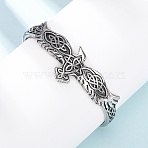 Viking 316 Surgical Stainless Steel Cuff Bangles, Raven, Antique Silver, Inner Diameter: 2.46 inch(6.25cm)(BJEW-C142-15AS)
