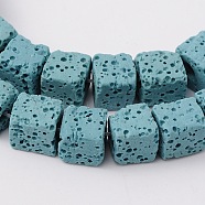 Synthetic Lava Rock Bead Strands, Cube, Dyed, Light Blue, 8x8x8mm, Hole: 2mm, about 45pcs/strand, 16 inch(G-N0104-8mm-14)
