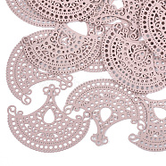 430 Stainless Steel Filigree Joiners Links, Spray Painted, Etched Metal Embellishments, Fan, Pink, 35x42x0.3mm, Hole: 0.6~1.5mm(X-STAS-T042-05E)