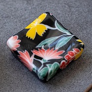 Flower Pattern Porcelain Incense Burners, Square Incense Holders, Home Office Teahouse Zen Buddhist Supplies, Black, 33x33x11mm(INBU-PW0001-15C)