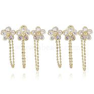Flower Alloy Zirconia Stud Earrings, Tassel Chain Earring for Women, Golden, 27.9x25.4mm(JE1067A)