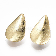 Brass Stud Earring Findings, with Loop, Teardrop, Real 18K Gold Plated, 19.5x13mm, Hole: 2mm, Pin: 0.7mm(X-KK-S348-353)