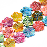 Natural Freshwater Shell Beads Strands, Dyed, AB Color, Flower, Colorful, 19~19.5x19.5~20x2~3mm, Hole: 0.7mm, about 20pcs/strand, 14.96 inch(38cm)(SHEL-N026-221A)