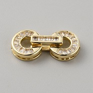 Brass Pave Clear Cubic Zirconia Fold Over Clasps, Flat Round, Light Gold, 22x10.5x5mm, Hole: 4mm(KK-WH0079-35LG)