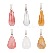 12Pcs 6 Style Natural & Synthetic Gemstone Pendants, with Stainless Steel Findings, Teardrop, 21~30x10~14mm, Hole: 2~6x4~7mm, 2pcs/style(G-FW0001-23)