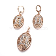 Brass Micro Pave Cubic Zirconia Jewelry Sets, Pendant and Earrings, Long-Lasting Plated, Oval, Light Gold, 41mm, Hole: 4x6mm, 40mm, Pin: 0.9mm(SJEW-F189-09KCG)