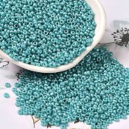 Baking Paint Glass Seed Beads, Donut, Light Sea Green, 8/0, 2.5~3x1~1.5mm, Hole: 1~1.2mm, about 40909pcs/1pound(SEED-P006-03A-31)